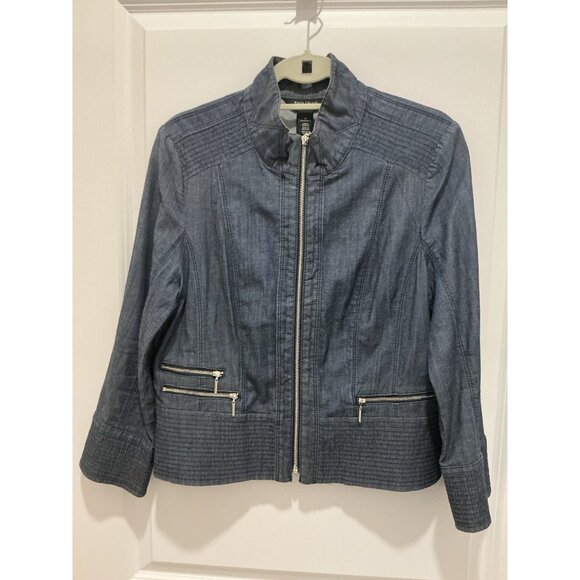 White House Black Market Soft Denim Jacket 3/4 Sleeves Lightweight Moto Style - Picture 1 of 9